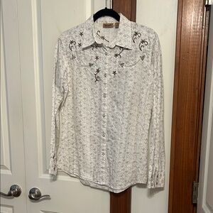 Wrangler Cream and Brown Floral Print Snap Closure Shirt
